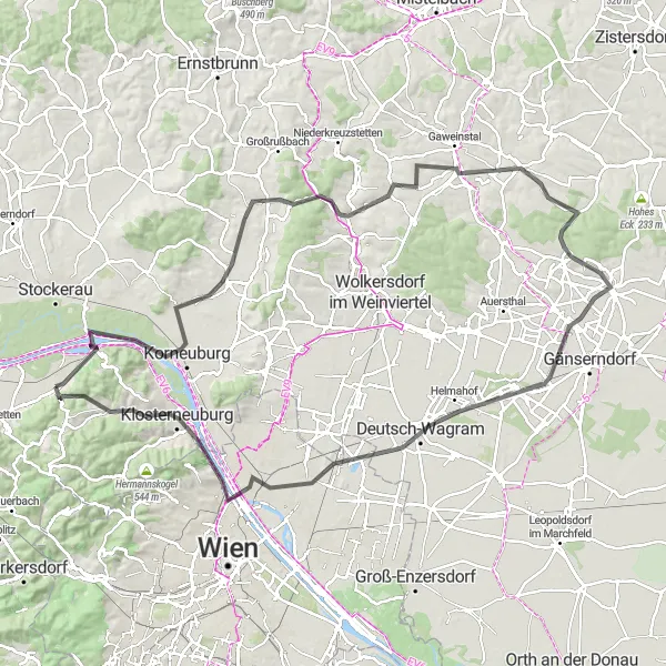 Map miniature of "Historical Villages and Scenic Routes" cycling inspiration in Niederösterreich, Austria. Generated by Tarmacs.app cycling route planner