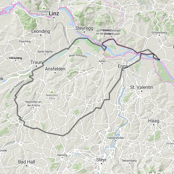 Miniatuurkaart van de fietsinspiratie "Tocht langs de Donau en meer" in Niederösterreich, Austria. Gemaakt door de Tarmacs.app fietsrouteplanner