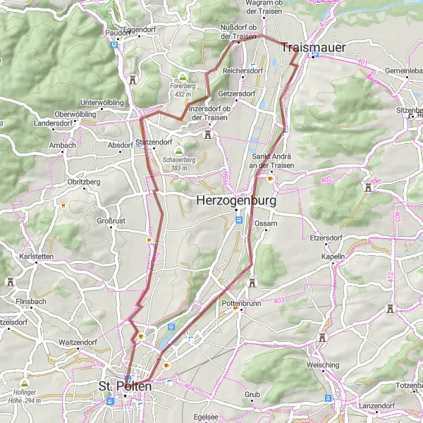 Miniatuurkaart van de fietsinspiratie "Flederhaus Gravelroute" in Niederösterreich, Austria. Gemaakt door de Tarmacs.app fietsrouteplanner