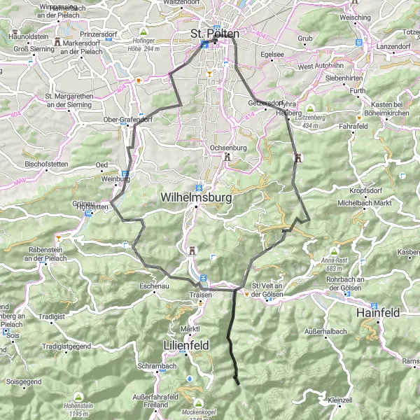 Miniatura mapy "Okrążenie tras turystycznych" - trasy rowerowej w Niederösterreich, Austria. Wygenerowane przez planer tras rowerowych Tarmacs.app