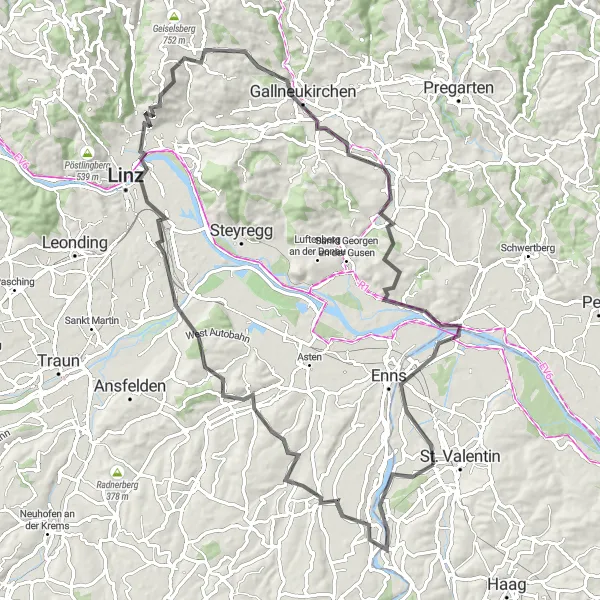 Map miniature of "Hargelsberg Loop" cycling inspiration in Niederösterreich, Austria. Generated by Tarmacs.app cycling route planner