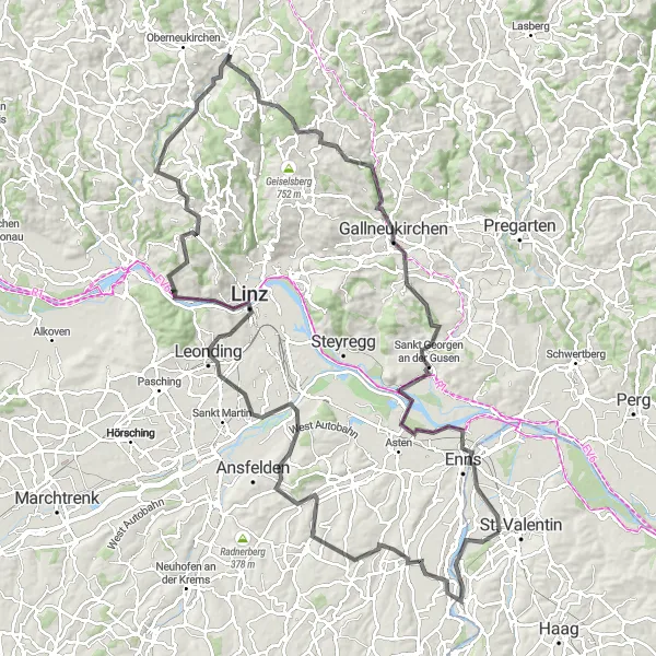 Map miniature of "Ernsthofen & Niederneukirchen Adventure" cycling inspiration in Niederösterreich, Austria. Generated by Tarmacs.app cycling route planner