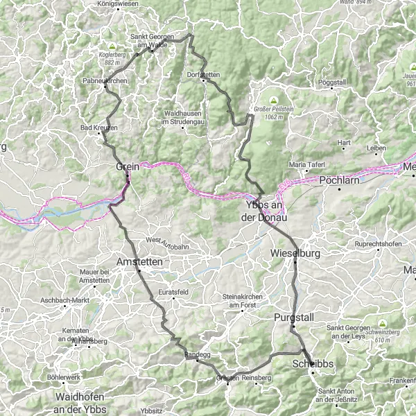 Miniatura mapy "Trasa rowerowa przez Pabneukirchen i Grein" - trasy rowerowej w Niederösterreich, Austria. Wygenerowane przez planer tras rowerowych Tarmacs.app