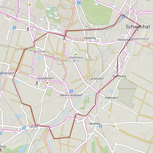 Miniatura mapy "Odkrywanie Himberg na Rowery Gravelowe" - trasy rowerowej w Niederösterreich, Austria. Wygenerowane przez planer tras rowerowych Tarmacs.app