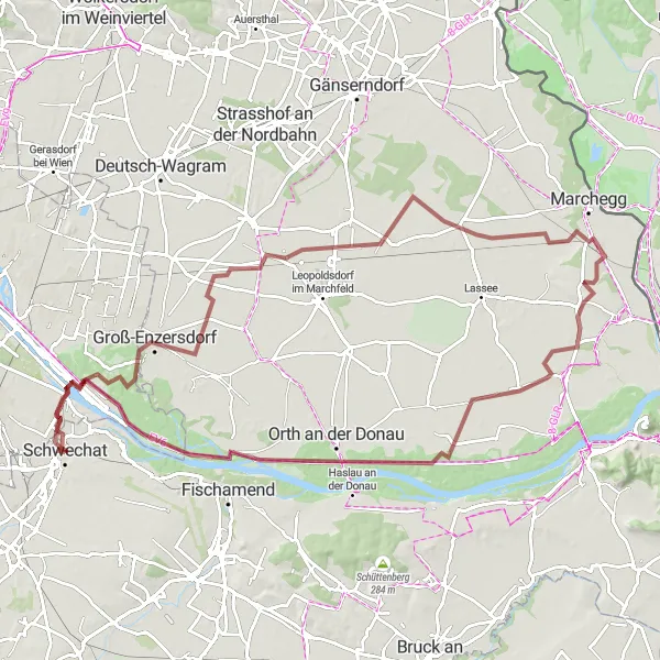 Karten-Miniaturansicht der Radinspiration "Groß-Enzersdorf - Schönau an der Donau Rundtour" in Niederösterreich, Austria. Erstellt vom Tarmacs.app-Routenplaner für Radtouren