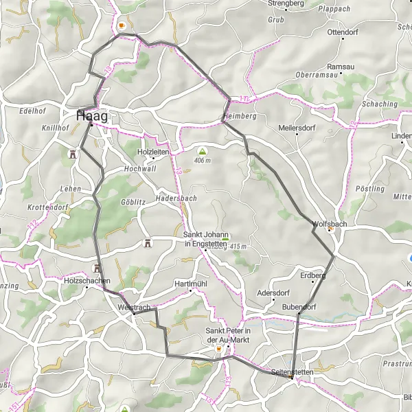 Karten-Miniaturansicht der Radinspiration "Seitenstetten Markt - Burnerhöhe Rundfahrt" in Niederösterreich, Austria. Erstellt vom Tarmacs.app-Routenplaner für Radtouren