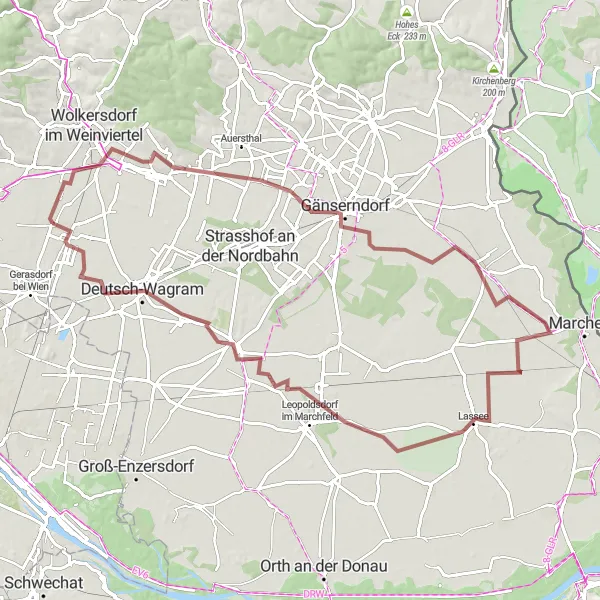 Miniatua del mapa de inspiración ciclista "Recorrido de Grava entre Kalvarienberg y Seyringer Rodelhügel" en Niederösterreich, Austria. Generado por Tarmacs.app planificador de rutas ciclistas