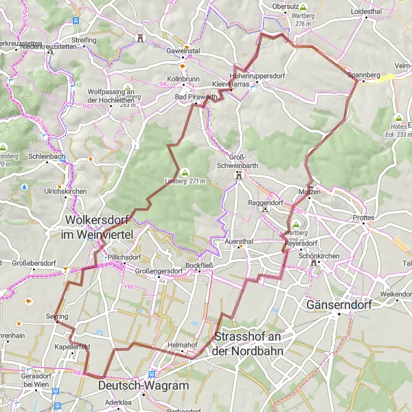 Miniatuurkaart van de fietsinspiratie "Gravelroute door Weinviertel" in Niederösterreich, Austria. Gemaakt door de Tarmacs.app fietsrouteplanner