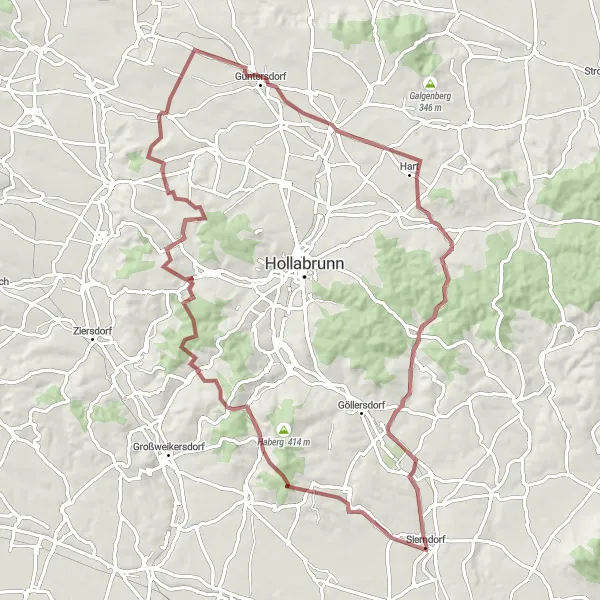 Miniaturní mapa "Nádherná Znojemská cyklotrasa" inspirace pro cyklisty v oblasti Niederösterreich, Austria. Vytvořeno pomocí plánovače tras Tarmacs.app