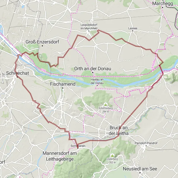 Map miniature of "Leitha Cycle Tour" cycling inspiration in Niederösterreich, Austria. Generated by Tarmacs.app cycling route planner