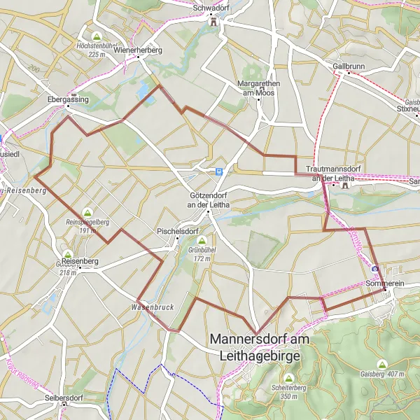 Karten-Miniaturansicht der Radinspiration "Mannersdorf Erkundungstour" in Niederösterreich, Austria. Erstellt vom Tarmacs.app-Routenplaner für Radtouren