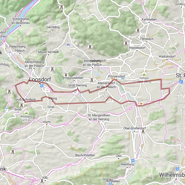 Miniatura della mappa di ispirazione al ciclismo "L'Avventura nei Boschi di Winkel" nella regione di Niederösterreich, Austria. Generata da Tarmacs.app, pianificatore di rotte ciclistiche