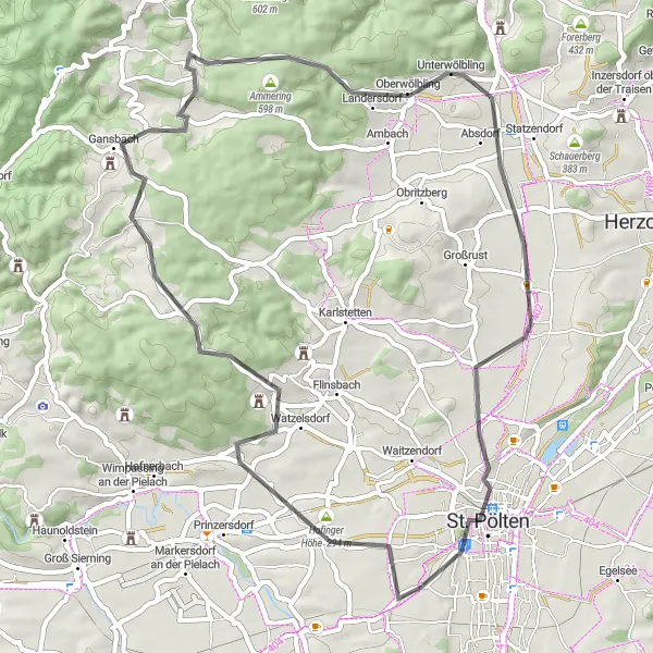 Karttaminiaatyyri "Picturesque Road Cycling Circuit" pyöräilyinspiraatiosta alueella Niederösterreich, Austria. Luotu Tarmacs.app pyöräilyreittisuunnittelijalla