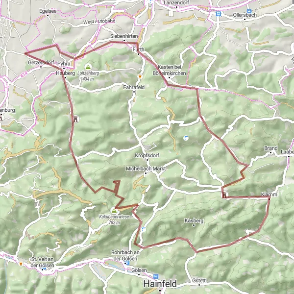 Karten-Miniaturansicht der Radinspiration "Gravelroute durch Stattersdorf und Umgebung" in Niederösterreich, Austria. Erstellt vom Tarmacs.app-Routenplaner für Radtouren