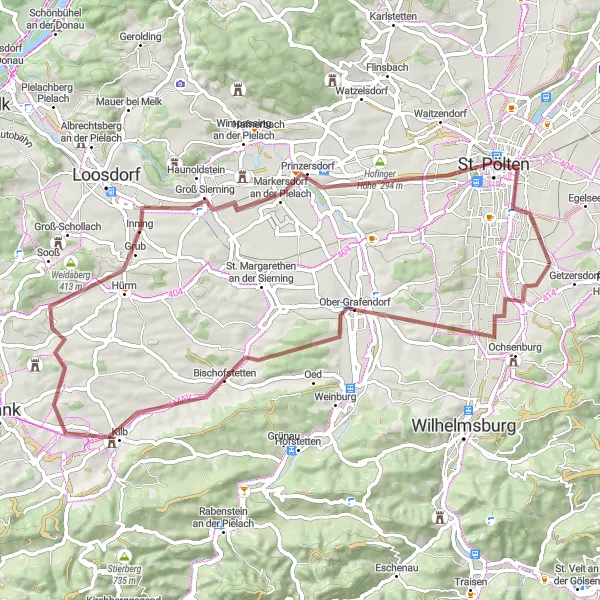 Miniatuurkaart van de fietsinspiratie "Rondrit Stattersdorf - Gravel" in Niederösterreich, Austria. Gemaakt door de Tarmacs.app fietsrouteplanner