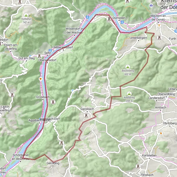 Karten-Miniaturansicht der Radinspiration "Abenteuer entlang der Donau und Burgruinen" in Niederösterreich, Austria. Erstellt vom Tarmacs.app-Routenplaner für Radtouren