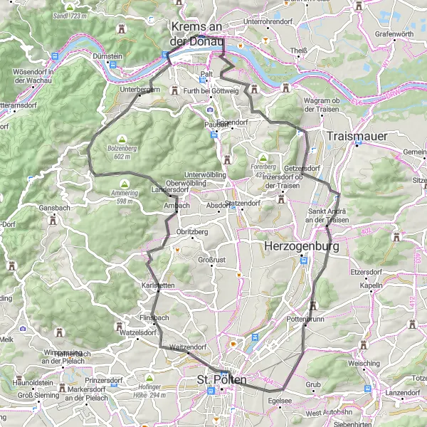 Karten-Miniaturansicht der Radinspiration "Wachau Wein Tour mit Hügeln und Glocken" in Niederösterreich, Austria. Erstellt vom Tarmacs.app-Routenplaner für Radtouren
