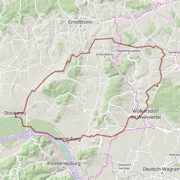 Zemljevid v pomanjšavi "Gravel Pot do Wiener Neustadt" kolesarske inspiracije v Niederösterreich, Austria. Generirano z načrtovalcem kolesarskih poti Tarmacs.app