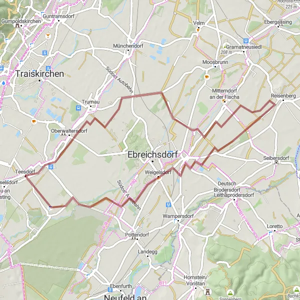 Zemljevid v pomanjšavi "Gravelna pot Teesdorf - Oberwaltersdorf - Neurißhof" kolesarske inspiracije v Niederösterreich, Austria. Generirano z načrtovalcem kolesarskih poti Tarmacs.app