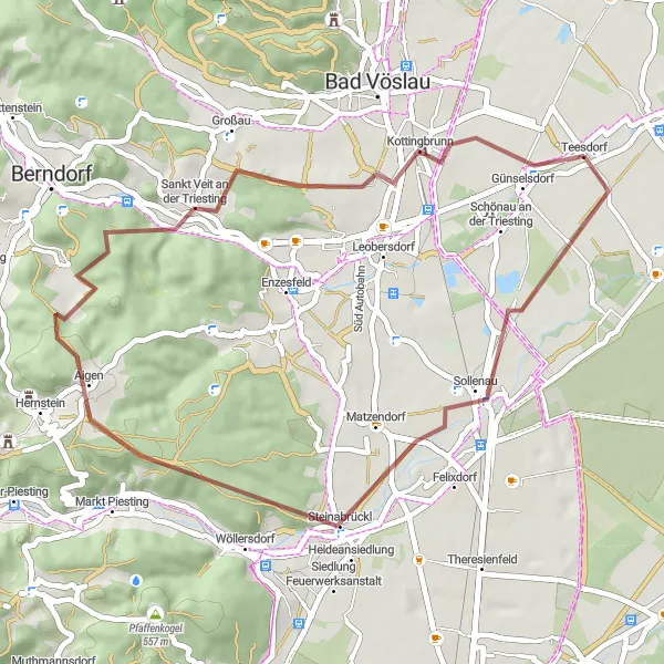 Miniatura della mappa di ispirazione al ciclismo "Gravel tra Sollenau e Kottingbrunn" nella regione di Niederösterreich, Austria. Generata da Tarmacs.app, pianificatore di rotte ciclistiche