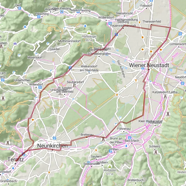 Mapa miniatúra "Gravel - Ternitz Loop" cyklistická inšpirácia v Niederösterreich, Austria. Vygenerované cyklistickým plánovačom trás Tarmacs.app