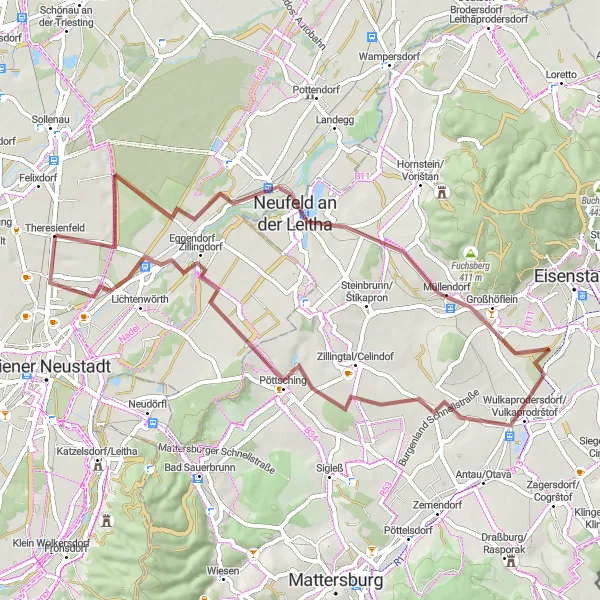 Karten-Miniaturansicht der Radinspiration "Radtour durch Ebenfurth und Müllendorf" in Niederösterreich, Austria. Erstellt vom Tarmacs.app-Routenplaner für Radtouren