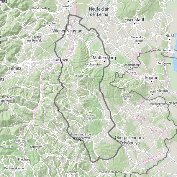 Miniatuurkaart van de fietsinspiratie "Pöttsching naar Wiener Neustadt Road Route" in Niederösterreich, Austria. Gemaakt door de Tarmacs.app fietsrouteplanner