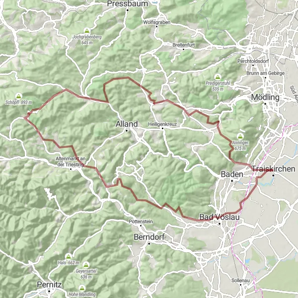 Miniatura della mappa di ispirazione al ciclismo "Avventure tra natura e storia" nella regione di Niederösterreich, Austria. Generata da Tarmacs.app, pianificatore di rotte ciclistiche