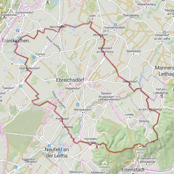 Miniatuurkaart van de fietsinspiratie "Uitdagende gravelroute naar Oberwaltersdorf" in Niederösterreich, Austria. Gemaakt door de Tarmacs.app fietsrouteplanner