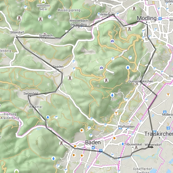Miniatura della mappa di ispirazione al ciclismo "Scorcio panoramico e templi storici" nella regione di Niederösterreich, Austria. Generata da Tarmacs.app, pianificatore di rotte ciclistiche