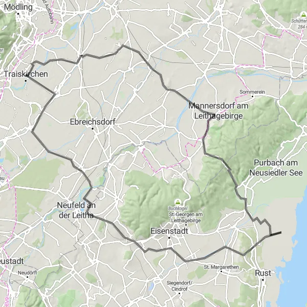 Miniatura della mappa di ispirazione al ciclismo "Tour in bicicletta panoramico" nella regione di Niederösterreich, Austria. Generata da Tarmacs.app, pianificatore di rotte ciclistiche