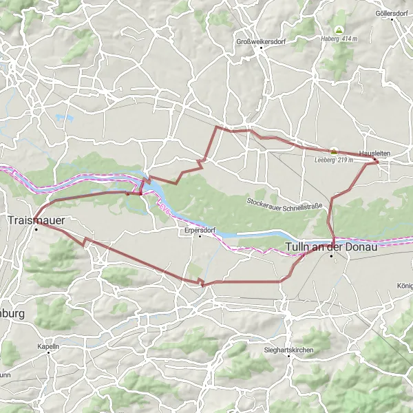 Miniatuurkaart van de fietsinspiratie "Gravelroute naar Tulln an der Donau" in Niederösterreich, Austria. Gemaakt door de Tarmacs.app fietsrouteplanner