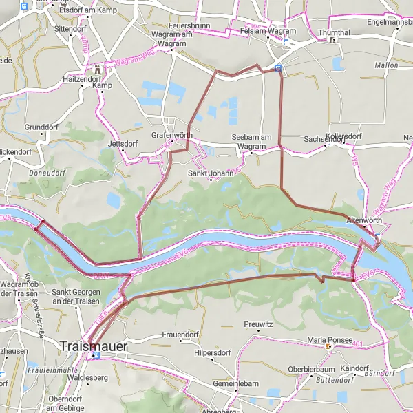 Miniatuurkaart van de fietsinspiratie "Gravelroute naar Fels am Wagram en Altenwörth" in Niederösterreich, Austria. Gemaakt door de Tarmacs.app fietsrouteplanner