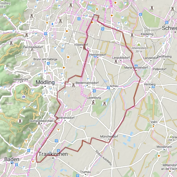 Miniatura della mappa di ispirazione al ciclismo "Tour delle colline di Tribuswinkel" nella regione di Niederösterreich, Austria. Generata da Tarmacs.app, pianificatore di rotte ciclistiche
