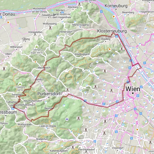 Miniature de la carte de l'inspiration cycliste "De Mauerbach à An der Stadlhütte" dans la Niederösterreich, Austria. Générée par le planificateur d'itinéraire cycliste Tarmacs.app