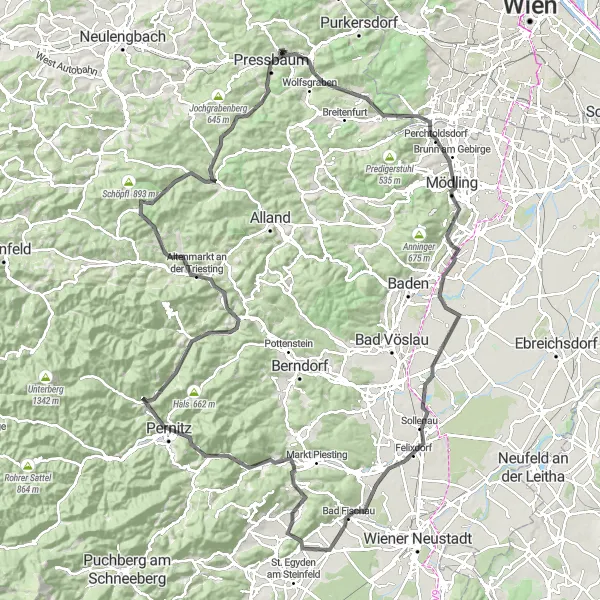 Miniatuurkaart van de fietsinspiratie "Rondrit door Niederösterreich" in Niederösterreich, Austria. Gemaakt door de Tarmacs.app fietsrouteplanner