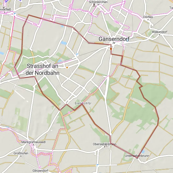 Miniatura mapy "Trasa rowerowa Strasshof an der Nordbahn - Gänserndorf - Untersiebenbrunn" - trasy rowerowej w Niederösterreich, Austria. Wygenerowane przez planer tras rowerowych Tarmacs.app