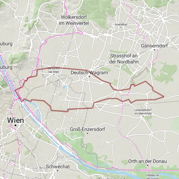 Miniatura mapy "Trasa rowerowa Raasdorf - Donauturm - Jedlesee - Parbasdorf - Obersiebenbrunn" - trasy rowerowej w Niederösterreich, Austria. Wygenerowane przez planer tras rowerowych Tarmacs.app