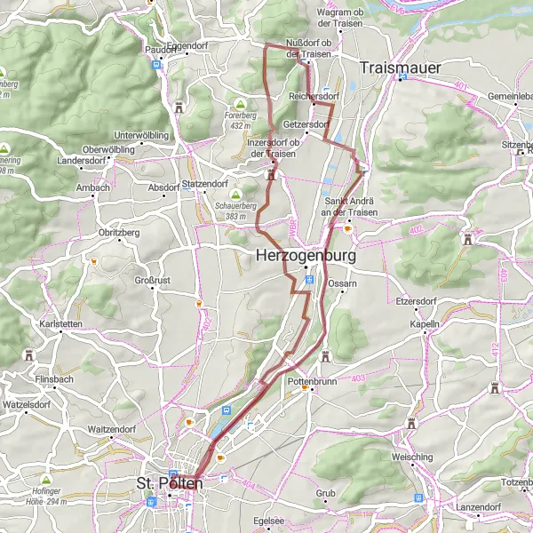 Miniatura della mappa di ispirazione al ciclismo "Percorso ciclabile panoramico" nella regione di Niederösterreich, Austria. Generata da Tarmacs.app, pianificatore di rotte ciclistiche