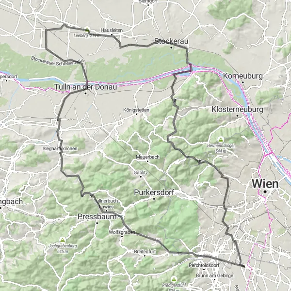 Miniaturní mapa "Cyklistická cesta kolem Vösendorfu" inspirace pro cyklisty v oblasti Niederösterreich, Austria. Vytvořeno pomocí plánovače tras Tarmacs.app