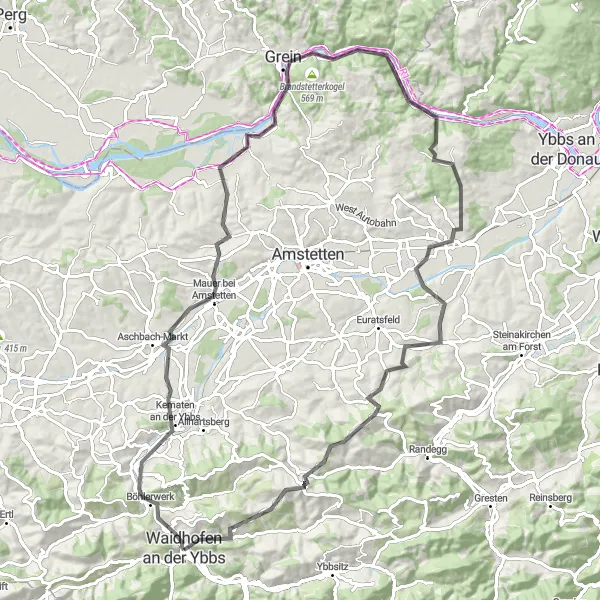 Miniature de la carte de l'inspiration cycliste "Aventures montagneuses autour de Waidhofen" dans la Niederösterreich, Austria. Générée par le planificateur d'itinéraire cycliste Tarmacs.app
