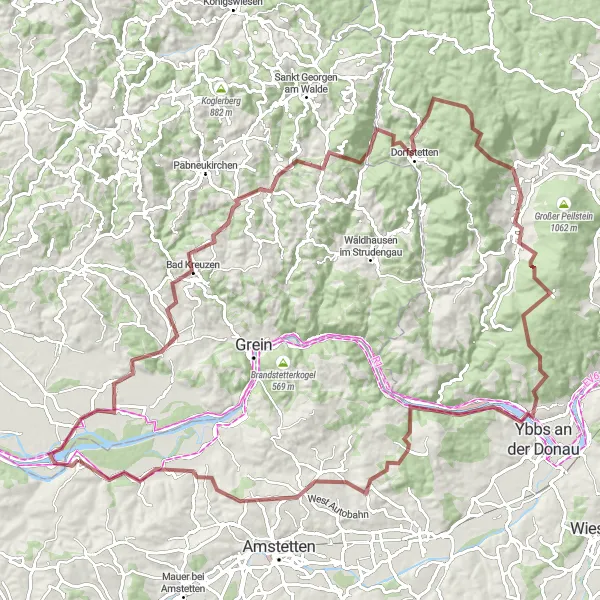 Miniaturní mapa "Gravel kolo okolo Wallsee" inspirace pro cyklisty v oblasti Niederösterreich, Austria. Vytvořeno pomocí plánovače tras Tarmacs.app