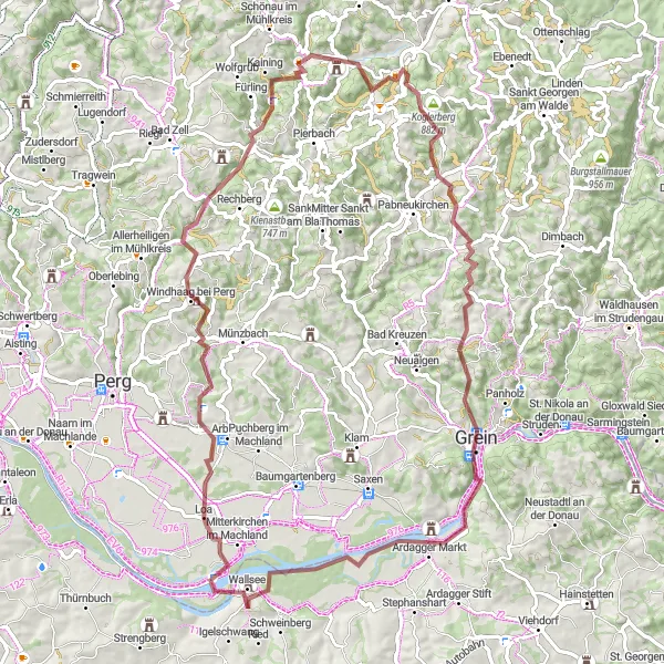 Miniatura mapy "Trasa rowerowa Gravel w pobliżu Wallsee" - trasy rowerowej w Niederösterreich, Austria. Wygenerowane przez planer tras rowerowych Tarmacs.app