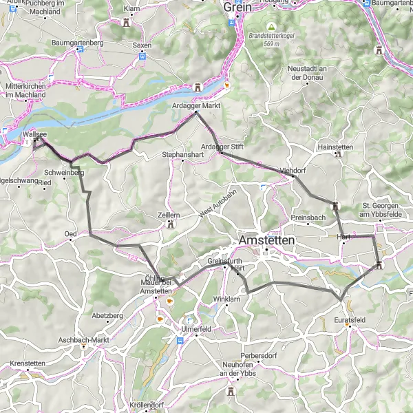 Miniatuurkaart van de fietsinspiratie "Fietstocht rond Wallsee via Ardagger Markt en Hummelberg" in Niederösterreich, Austria. Gemaakt door de Tarmacs.app fietsrouteplanner