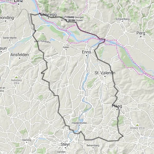Miniatura mapy "Przejażdżka rowerowa do Langenstein" - trasy rowerowej w Niederösterreich, Austria. Wygenerowane przez planer tras rowerowych Tarmacs.app