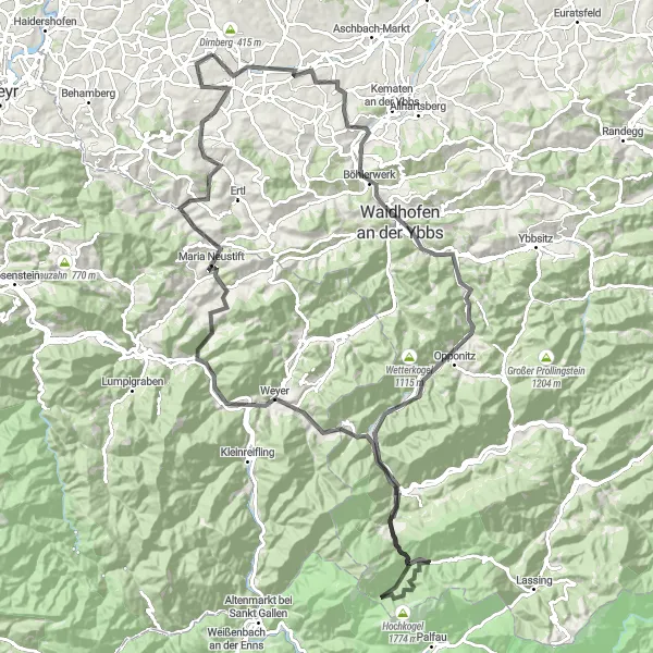 Karten-Miniaturansicht der Radinspiration "Panorama-Tour durch das Alpenvorland" in Niederösterreich, Austria. Erstellt vom Tarmacs.app-Routenplaner für Radtouren