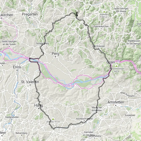 Miniatua del mapa de inspiración ciclista "Ruta de ciclismo escénica por carretera alrededor de Weistrach" en Niederösterreich, Austria. Generado por Tarmacs.app planificador de rutas ciclistas