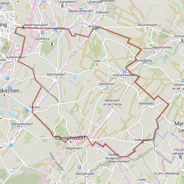 Miniatura della mappa di ispirazione al ciclismo "Esplorazione off-road della campagna austriaca" nella regione di Niederösterreich, Austria. Generata da Tarmacs.app, pianificatore di rotte ciclistiche