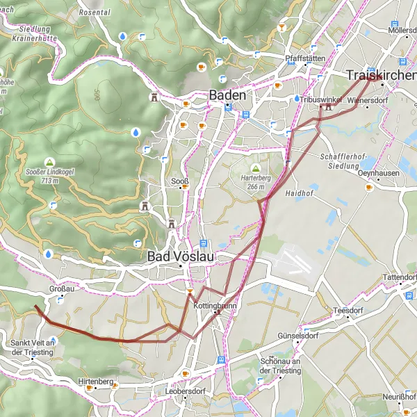 Miniatura della mappa di ispirazione al ciclismo "Il Giro di Kottingbrunn e dintorni" nella regione di Niederösterreich, Austria. Generata da Tarmacs.app, pianificatore di rotte ciclistiche