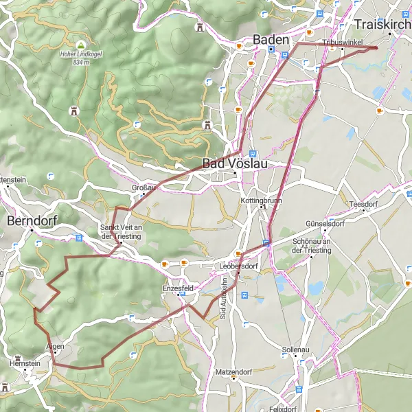 Miniatuurkaart van de fietsinspiratie "Gravelroute rond Wienersdorf" in Niederösterreich, Austria. Gemaakt door de Tarmacs.app fietsrouteplanner